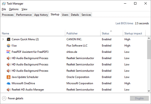 در ویندوز 10 ، به برگه راه اندازی در قسمت Task Manager بروید.