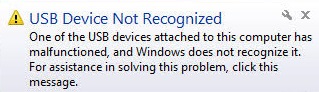 پیام خطای USB Device Not Recognized