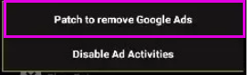 انتخاب گزینه remove google ad