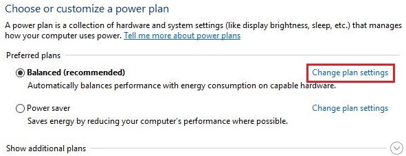 گزینه Change Plan Settings را در برنامه های ترجیحی (انتخابی) انتخاب کنید.