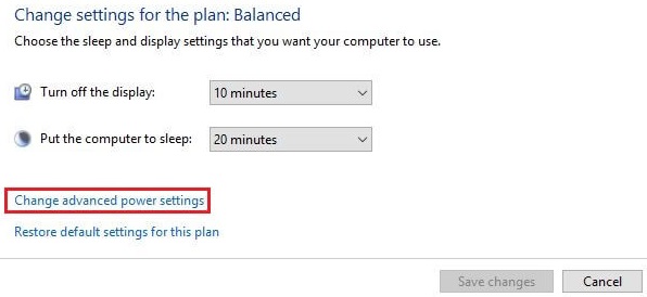 بر روی Change Advanced power settings کلیک کنید.