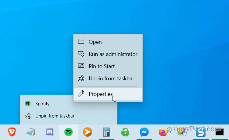 رفتن به بخش properties از بخش taskbar