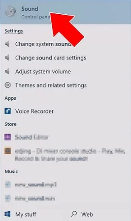 تنظیمات صدا در ویندوز و کلیک بر روی گزینه sound