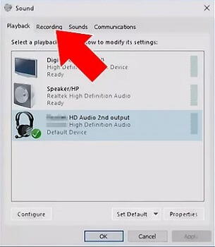 کلیک بر روی سربرگ "Recording"