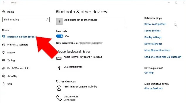 کلیک روی بلوتوث و سایر دستگاه ها (Bluetooth & other devices)