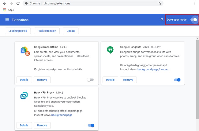 فعال کردن گزینه Developer Mode
