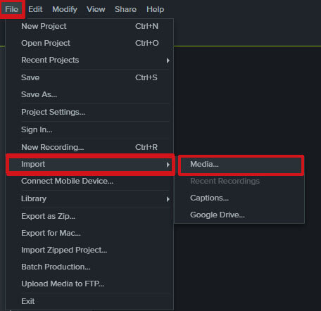 روش دیگر وارد کردن فایل در نرم افزار کمتازیا (Camtasia)